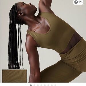 Athleta Aurora Seamless Crop Rib Tank size Medium in Olive Green